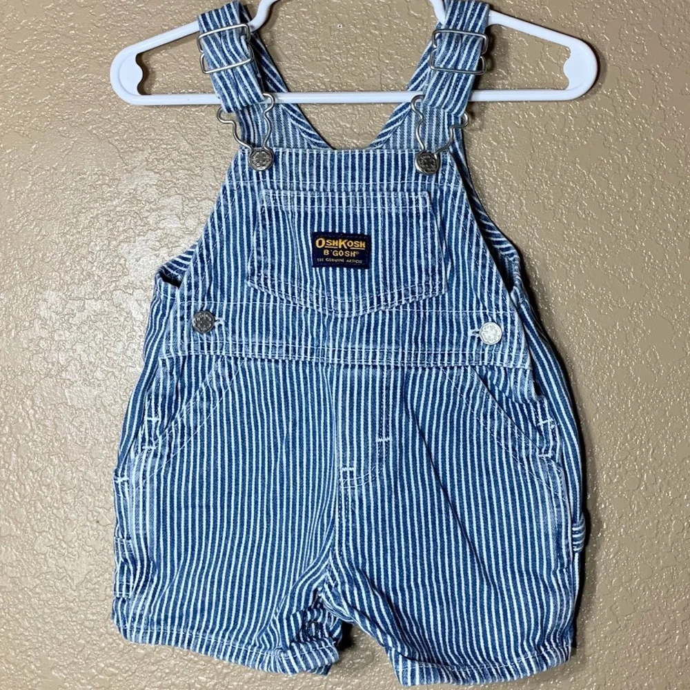 OshKosh B'gosh Blue & White Striped Short Overalls